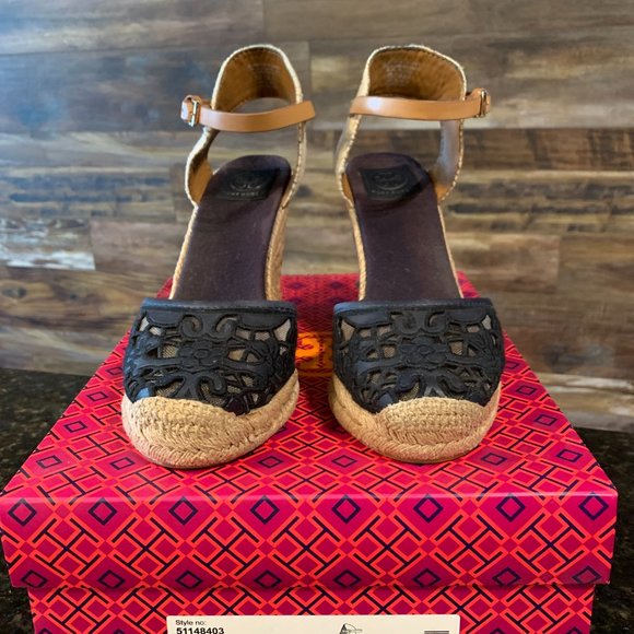 Tory Burch Lucia Lace Wedge Espadrille, Tory Navy - Picture 5 of 5